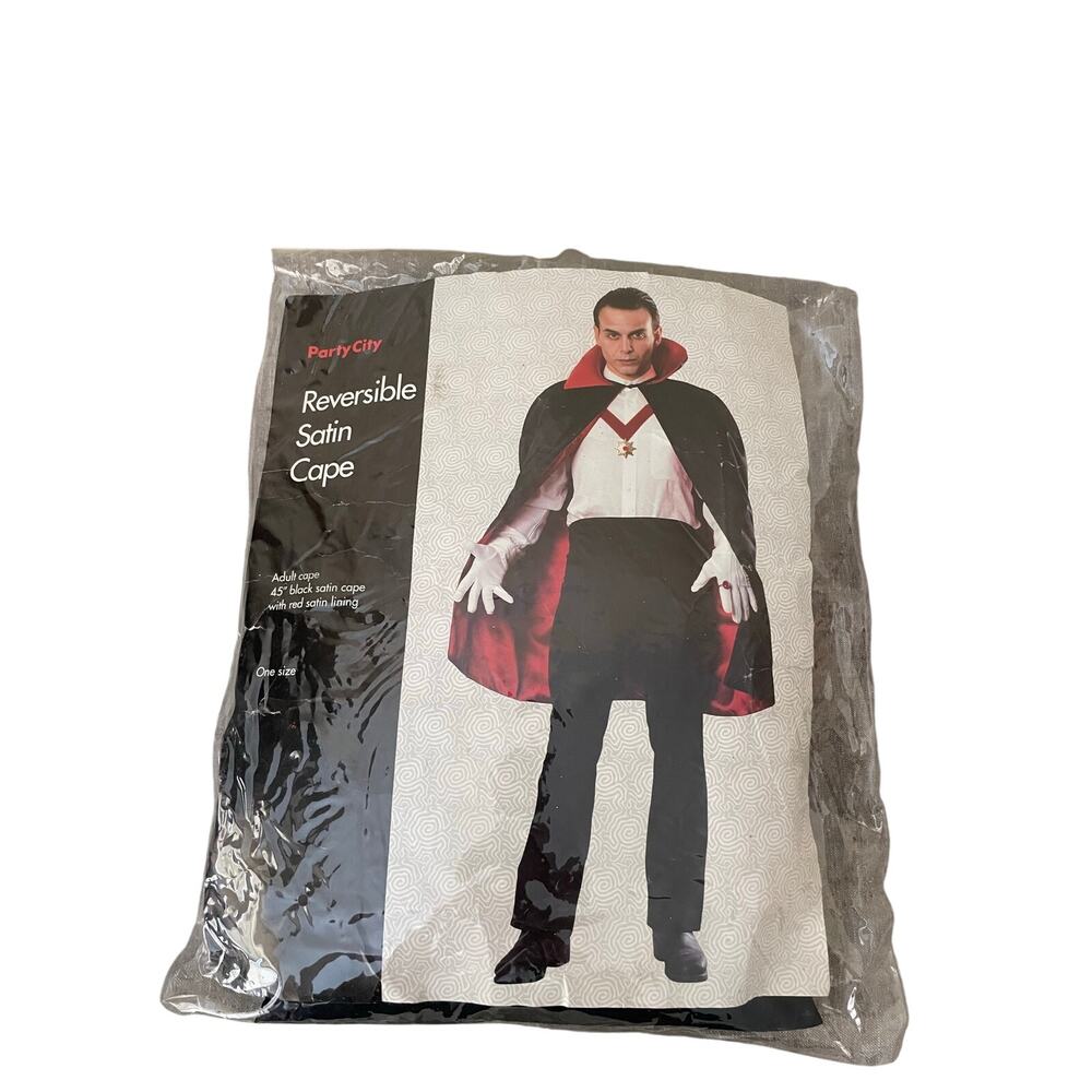 Party City Mens Adult Size OS Reversible Satin Black Red Cape